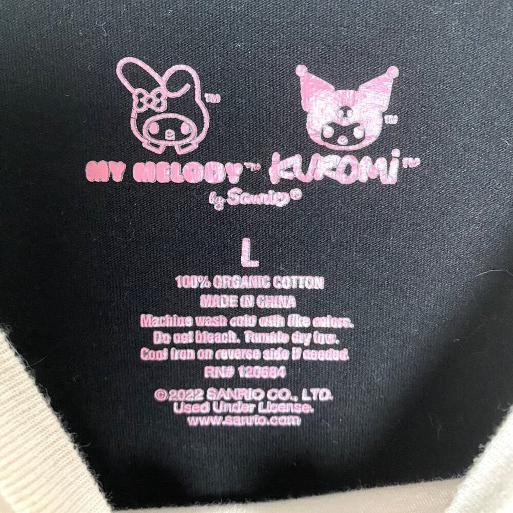 Sanrio Dual My Melody And Kuromi T-Shirt Pink Black Size Large Hello Kitty Rare - Picture 4 of 8
